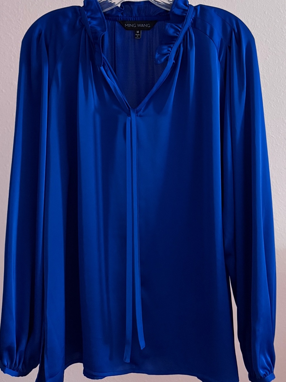 Vince Camuto Cobalt Blue Ruffle-Tie Blouse